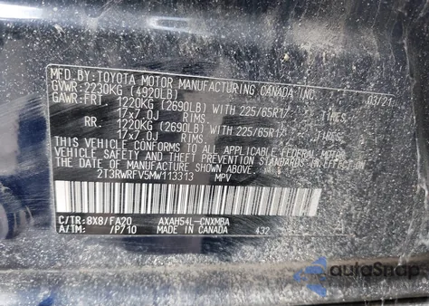 2021 Toyota Rav4 Hybrid Xle z USA, uszkodzony, nr VIN 2T3RWRFV5MW113313